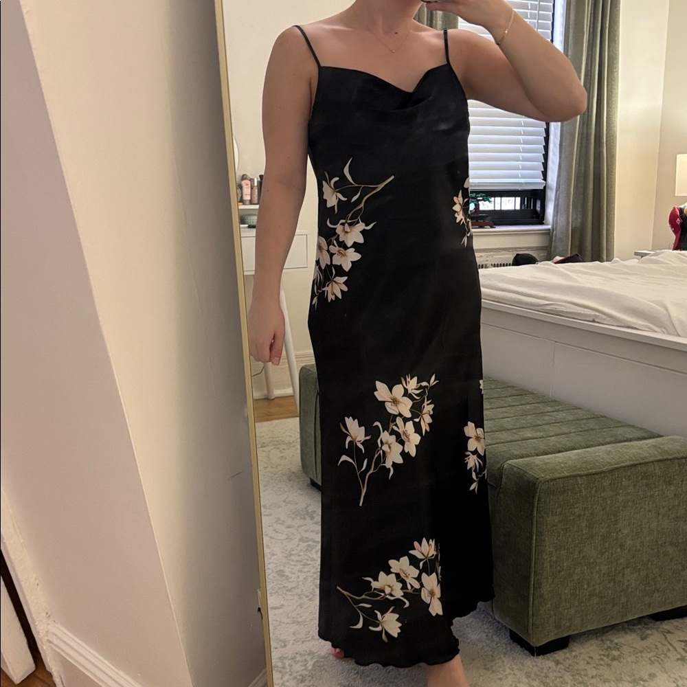 Black Floral Slip Dress with Ivory Blooms